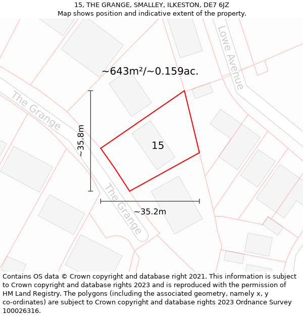 15, THE GRANGE, SMALLEY, ILKESTON, DE7 6JZ: Plot and title map