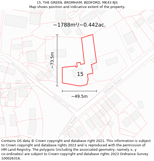 15, THE GREEN, BROMHAM, BEDFORD, MK43 8JS: Plot and title map