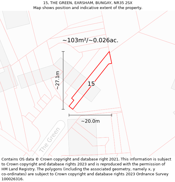 15, THE GREEN, EARSHAM, BUNGAY, NR35 2SX: Plot and title map