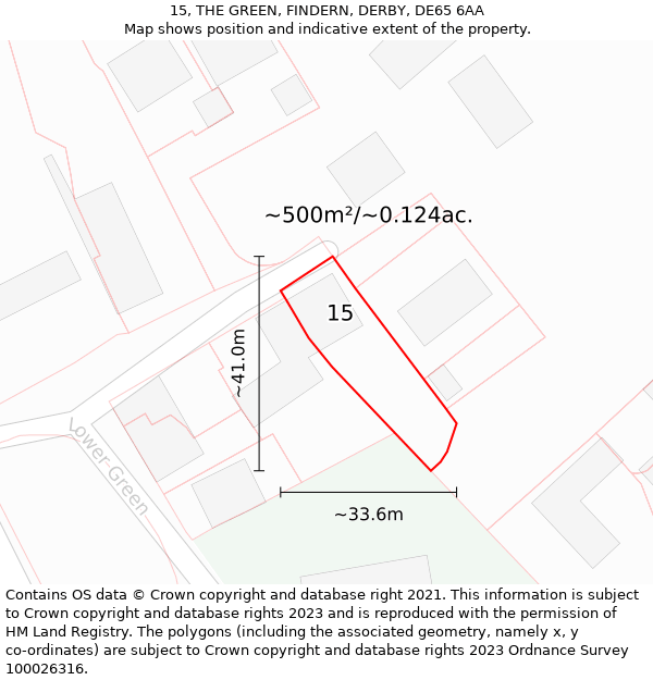 15, THE GREEN, FINDERN, DERBY, DE65 6AA: Plot and title map