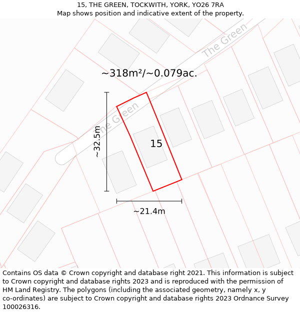 15, THE GREEN, TOCKWITH, YORK, YO26 7RA: Plot and title map