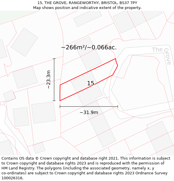 15, THE GROVE, RANGEWORTHY, BRISTOL, BS37 7PY: Plot and title map