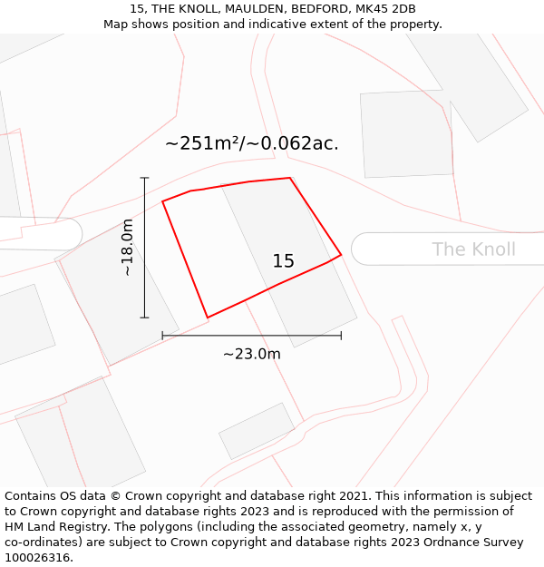 15, THE KNOLL, MAULDEN, BEDFORD, MK45 2DB: Plot and title map