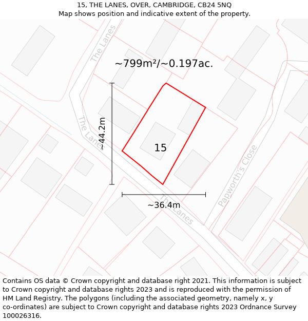 15, THE LANES, OVER, CAMBRIDGE, CB24 5NQ: Plot and title map