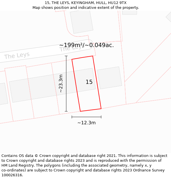 15, THE LEYS, KEYINGHAM, HULL, HU12 9TX: Plot and title map