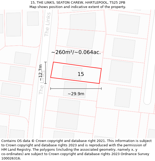 15, THE LINKS, SEATON CAREW, HARTLEPOOL, TS25 2PB: Plot and title map