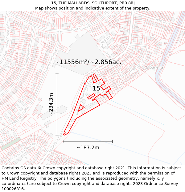 15, THE MALLARDS, SOUTHPORT, PR9 8RJ: Plot and title map