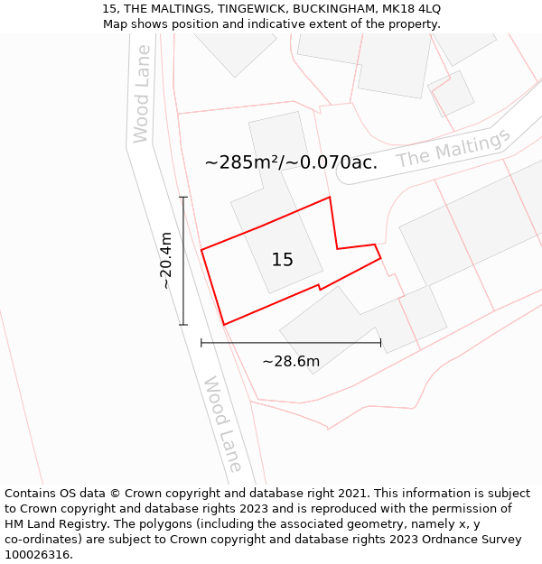 15, THE MALTINGS, TINGEWICK, BUCKINGHAM, MK18 4LQ: Plot and title map