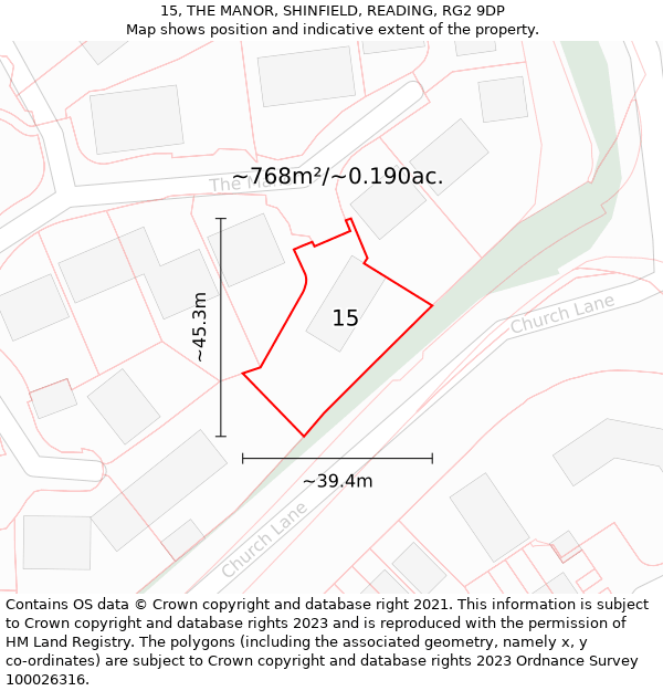 15, THE MANOR, SHINFIELD, READING, RG2 9DP: Plot and title map