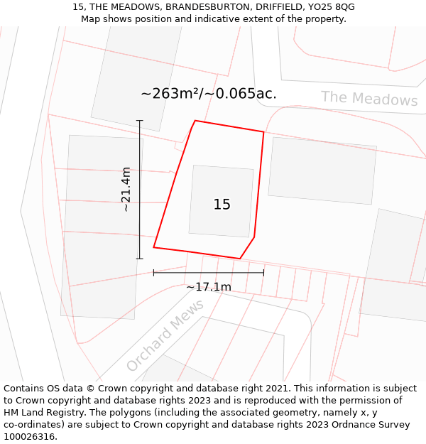 15, THE MEADOWS, BRANDESBURTON, DRIFFIELD, YO25 8QG: Plot and title map