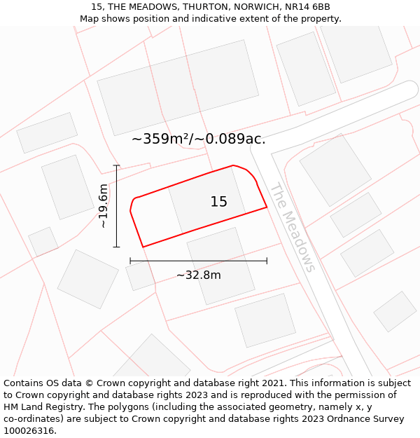 15, THE MEADOWS, THURTON, NORWICH, NR14 6BB: Plot and title map
