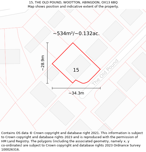 15, THE OLD POUND, WOOTTON, ABINGDON, OX13 6BQ: Plot and title map