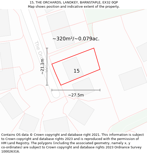 15, THE ORCHARDS, LANDKEY, BARNSTAPLE, EX32 0QP: Plot and title map