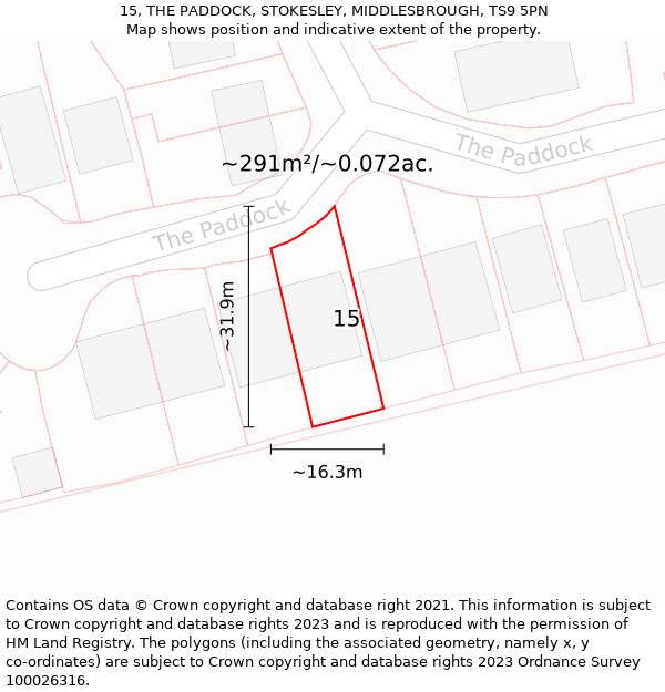 15, THE PADDOCK, STOKESLEY, MIDDLESBROUGH, TS9 5PN: Plot and title map