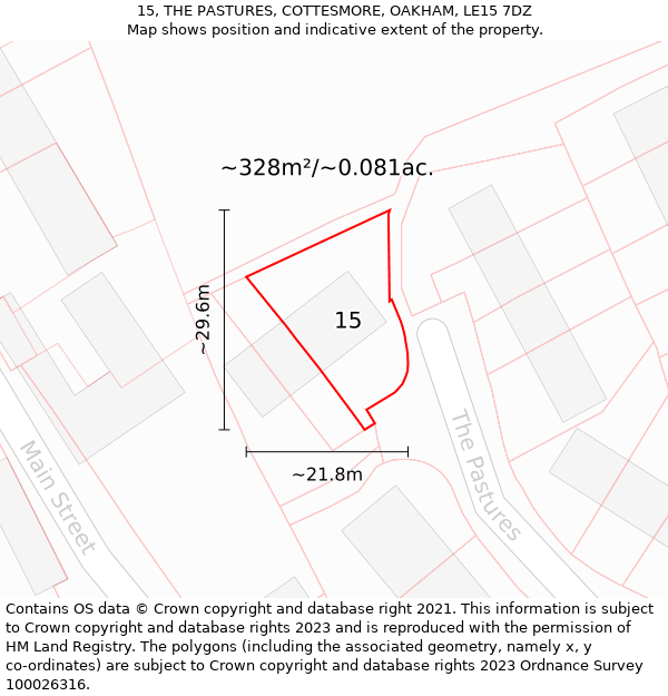 15, THE PASTURES, COTTESMORE, OAKHAM, LE15 7DZ: Plot and title map