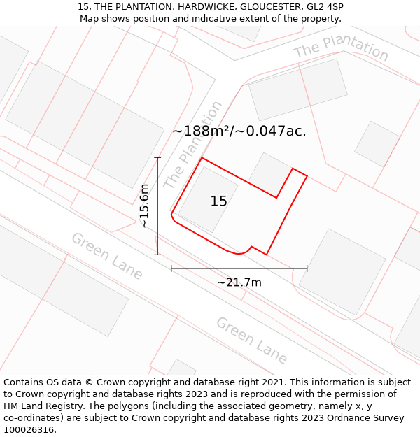 15, THE PLANTATION, HARDWICKE, GLOUCESTER, GL2 4SP: Plot and title map