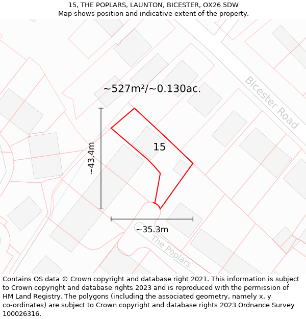 15, THE POPLARS, LAUNTON, BICESTER, OX26 5DW: Plot and title map