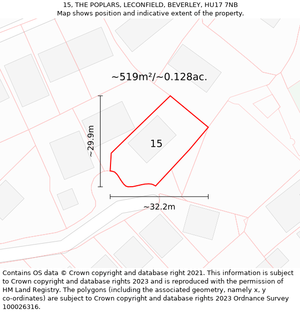 15, THE POPLARS, LECONFIELD, BEVERLEY, HU17 7NB: Plot and title map