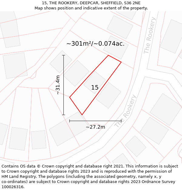 15, THE ROOKERY, DEEPCAR, SHEFFIELD, S36 2NE: Plot and title map