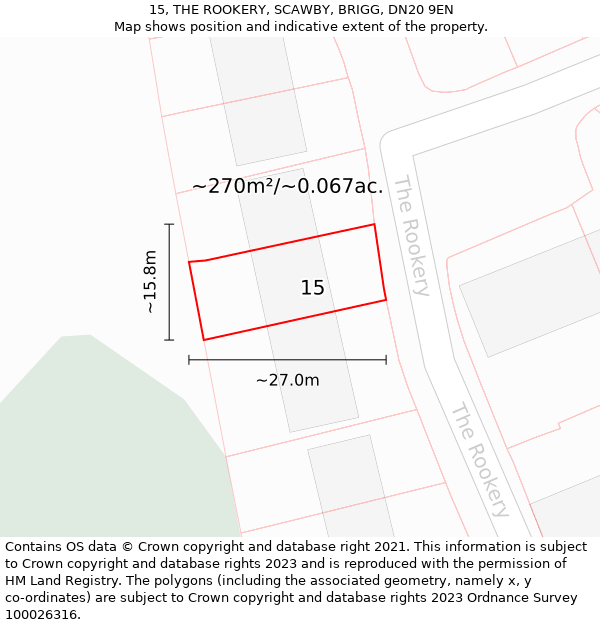 15, THE ROOKERY, SCAWBY, BRIGG, DN20 9EN: Plot and title map