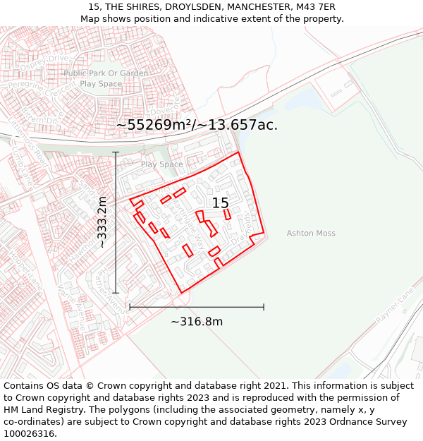 15, THE SHIRES, DROYLSDEN, MANCHESTER, M43 7ER: Plot and title map