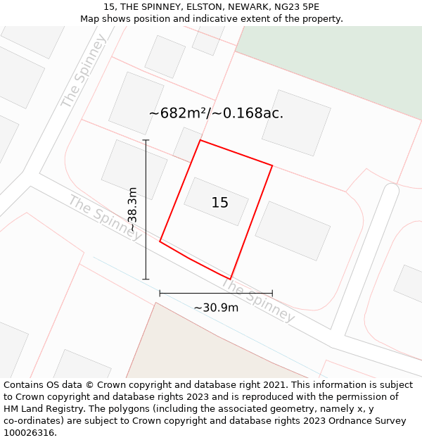 15, THE SPINNEY, ELSTON, NEWARK, NG23 5PE: Plot and title map