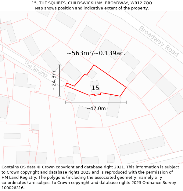 15, THE SQUIRES, CHILDSWICKHAM, BROADWAY, WR12 7QQ: Plot and title map