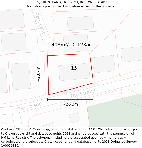 15, THE STRAND, HORWICH, BOLTON, BL6 6DB: Plot and title map