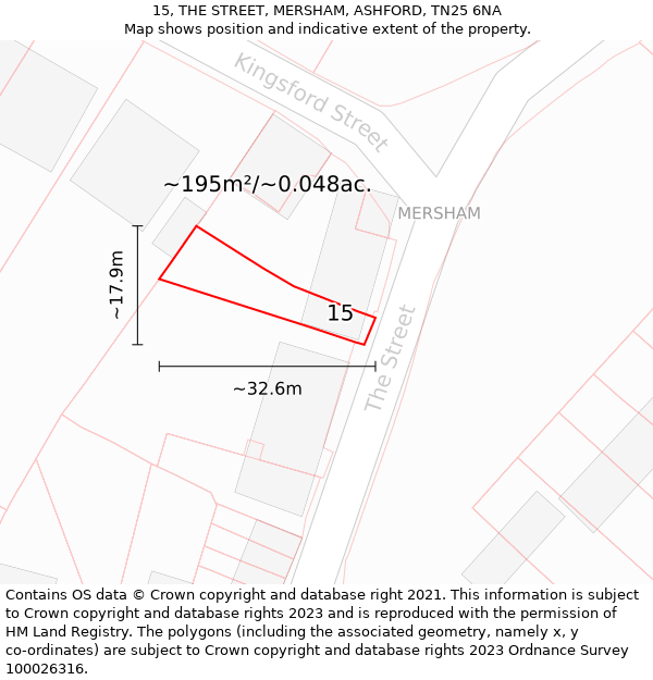 15, THE STREET, MERSHAM, ASHFORD, TN25 6NA: Plot and title map