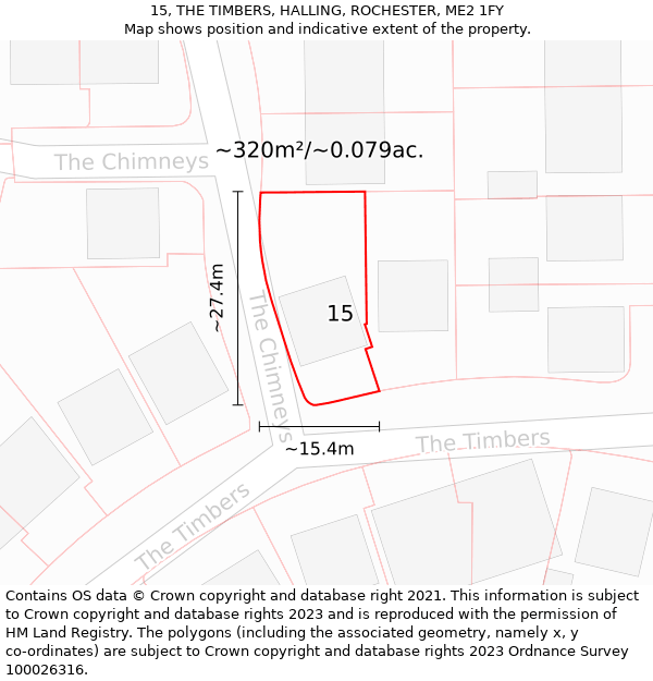 15, THE TIMBERS, HALLING, ROCHESTER, ME2 1FY: Plot and title map