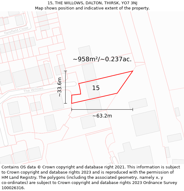 15, THE WILLOWS, DALTON, THIRSK, YO7 3NJ: Plot and title map