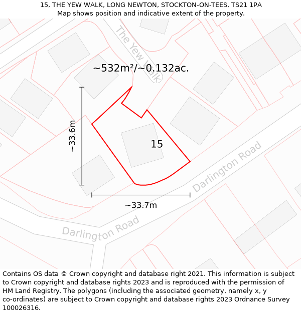 15, THE YEW WALK, LONG NEWTON, STOCKTON-ON-TEES, TS21 1PA: Plot and title map