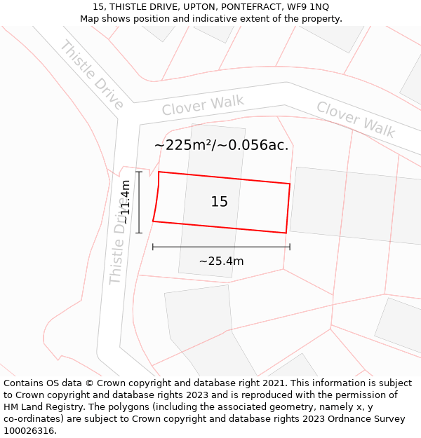 15, THISTLE DRIVE, UPTON, PONTEFRACT, WF9 1NQ: Plot and title map