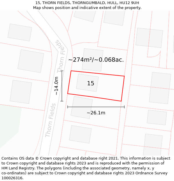 15, THORN FIELDS, THORNGUMBALD, HULL, HU12 9UH: Plot and title map