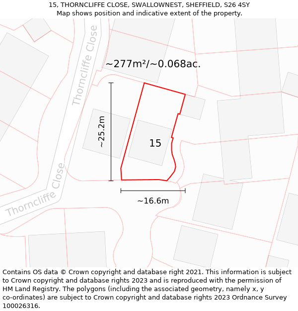 15, THORNCLIFFE CLOSE, SWALLOWNEST, SHEFFIELD, S26 4SY: Plot and title map