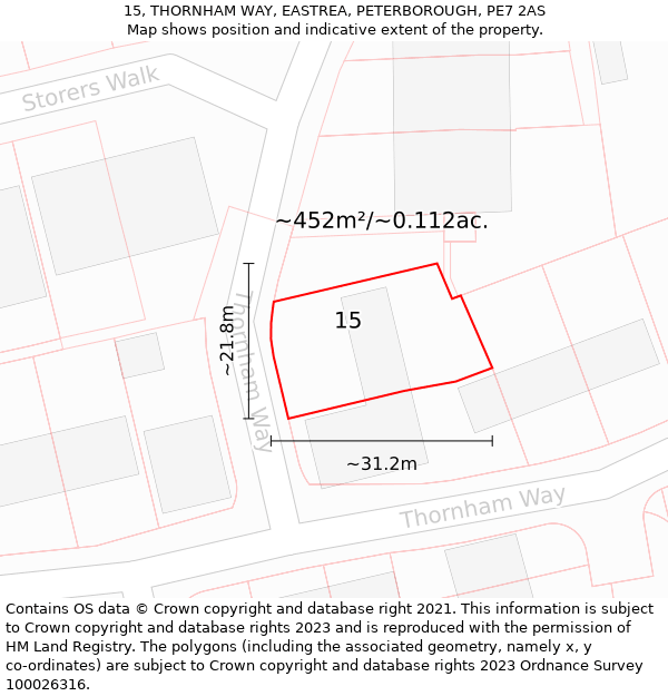 15, THORNHAM WAY, EASTREA, PETERBOROUGH, PE7 2AS: Plot and title map