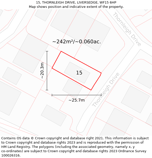 15, THORNLEIGH DRIVE, LIVERSEDGE, WF15 6HP: Plot and title map