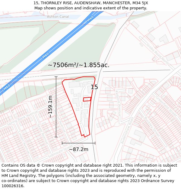 15, THORNLEY RISE, AUDENSHAW, MANCHESTER, M34 5JX: Plot and title map