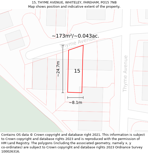 15, THYME AVENUE, WHITELEY, FAREHAM, PO15 7NB: Plot and title map