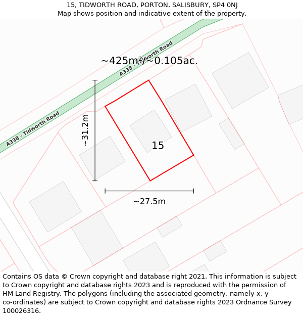 15, TIDWORTH ROAD, PORTON, SALISBURY, SP4 0NJ: Plot and title map