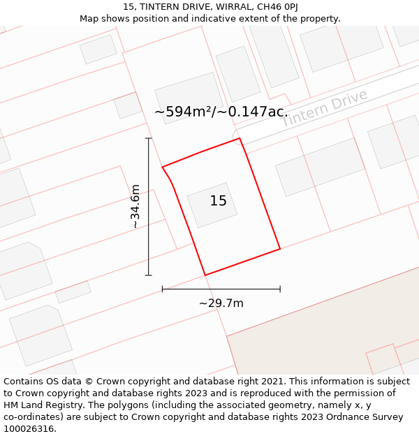 15, TINTERN DRIVE, WIRRAL, CH46 0PJ: Plot and title map