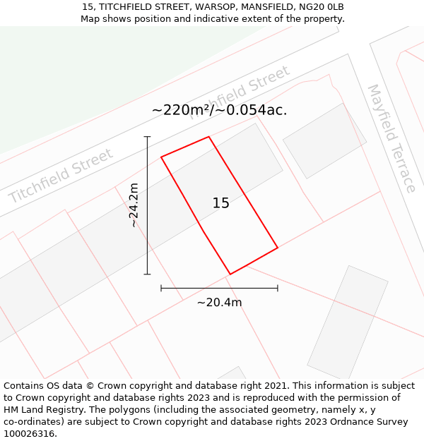 15, TITCHFIELD STREET, WARSOP, MANSFIELD, NG20 0LB: Plot and title map
