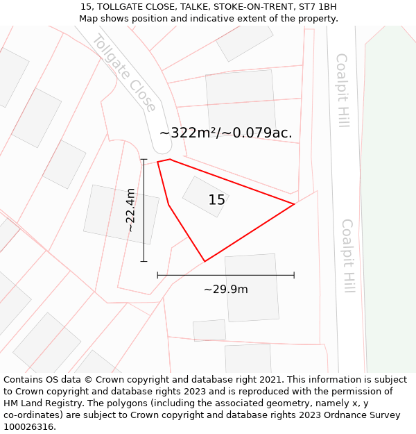 15, TOLLGATE CLOSE, TALKE, STOKE-ON-TRENT, ST7 1BH: Plot and title map