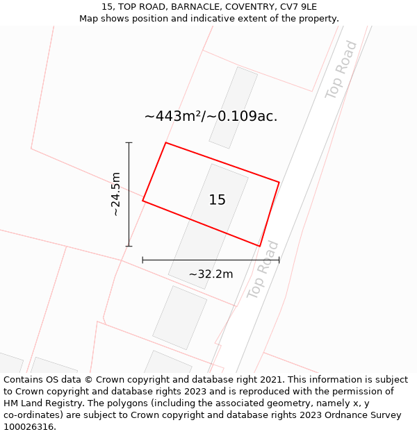 15, TOP ROAD, BARNACLE, COVENTRY, CV7 9LE: Plot and title map