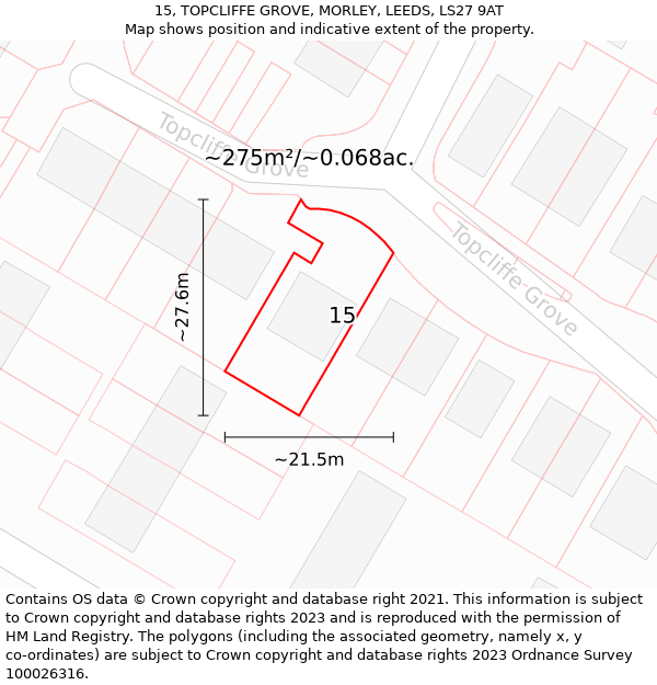 15, TOPCLIFFE GROVE, MORLEY, LEEDS, LS27 9AT: Plot and title map