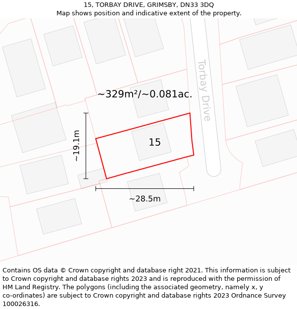 15, TORBAY DRIVE, GRIMSBY, DN33 3DQ: Plot and title map