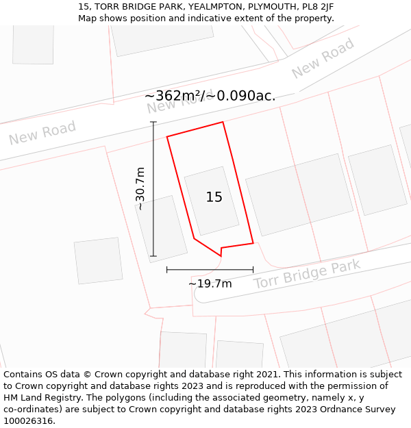 15, TORR BRIDGE PARK, YEALMPTON, PLYMOUTH, PL8 2JF: Plot and title map