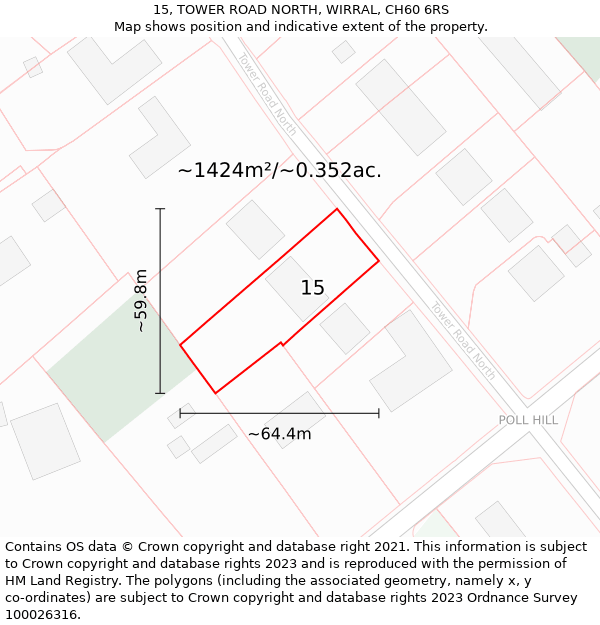 15, TOWER ROAD NORTH, WIRRAL, CH60 6RS: Plot and title map