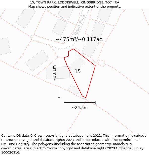 15, TOWN PARK, LODDISWELL, KINGSBRIDGE, TQ7 4RA: Plot and title map