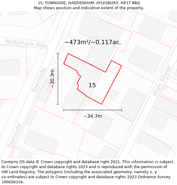 15, TOWNSIDE, HADDENHAM, AYLESBURY, HP17 8BQ: Plot and title map